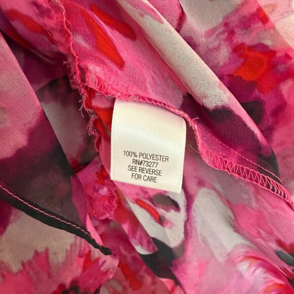 Elle Sheer Pink Floral Blouse Ruffle Neck Maximalist Floral Size XL - Picture 4 of 9